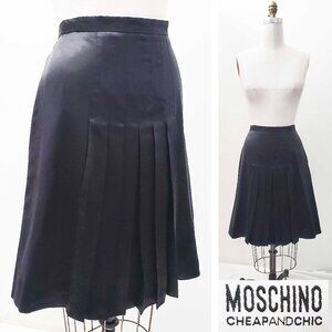Moschino Cheap & Chic Womens Skirt Black Satin Front Pleated Silk Midi 10